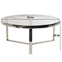Круглый журнальный столик Vetro Mebel CB-1 90см прозрачный на хромированном каркасе серебряного цвета