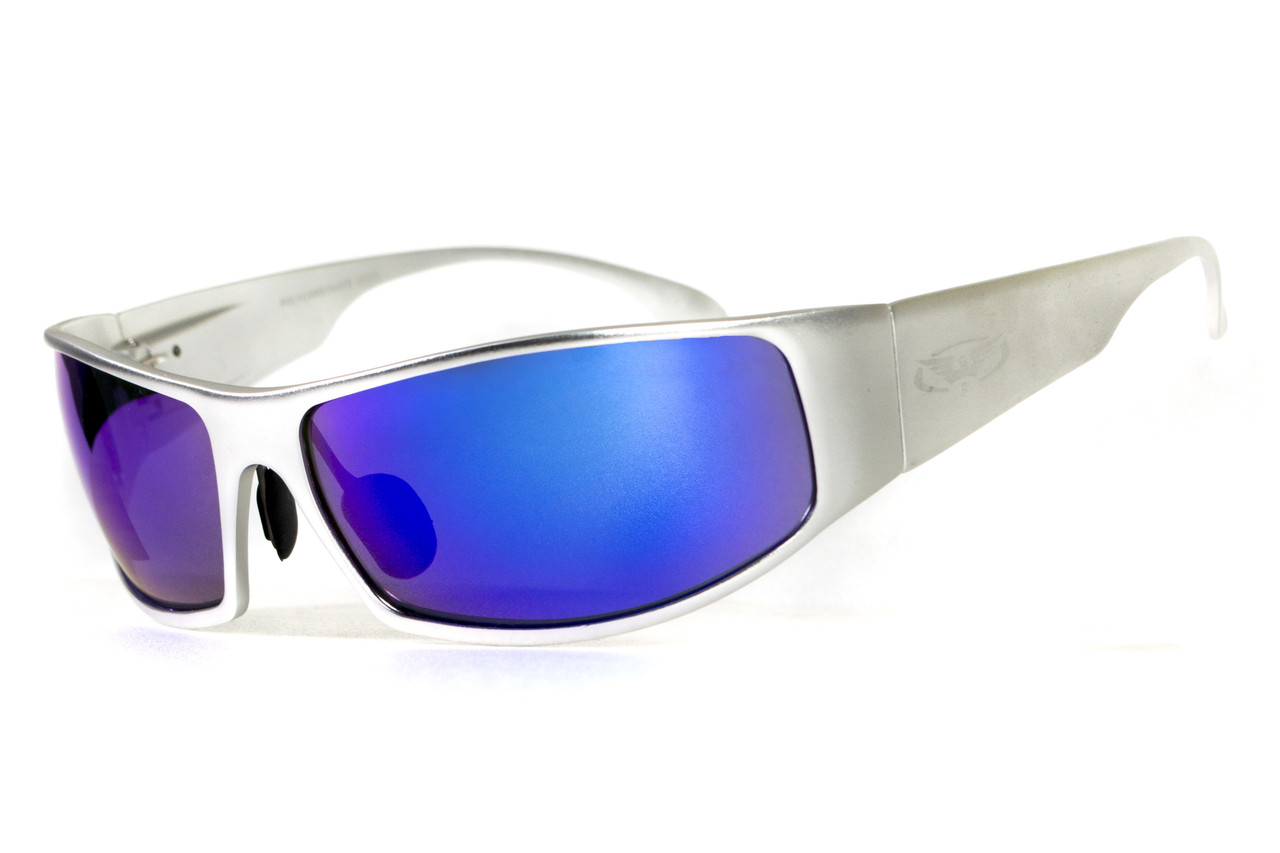 Окуляри захисні відкриті Global Vision BAD ASS-1 Silver (G-Tech™ blue) сині дзеркальні