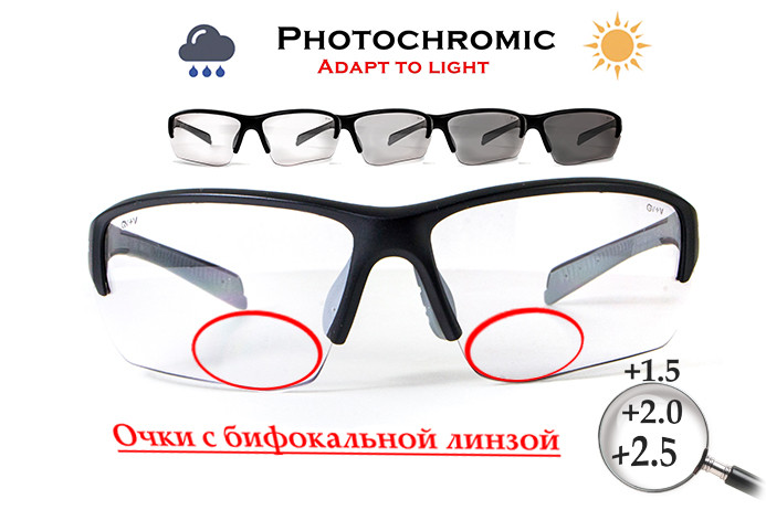 Біфокальні фотохромні захисні окуляри Global Vision Hercules-7 Photo. Bif. (+2.0) (clear) прозорі