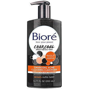 Гель для вмивання з саліцилової кислотою і вугіллям Biore Charcoal Acne Clearing Cleanser 200 мл