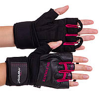 Перчатки для тяжелой атлетики MARATON черно-розовые 161104, L: Gsport