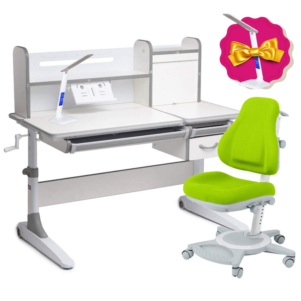 Дитячий комплект стіл-трансформер Cubby Ginepro Grey + універсальне крісло FunDesk Bravo Green