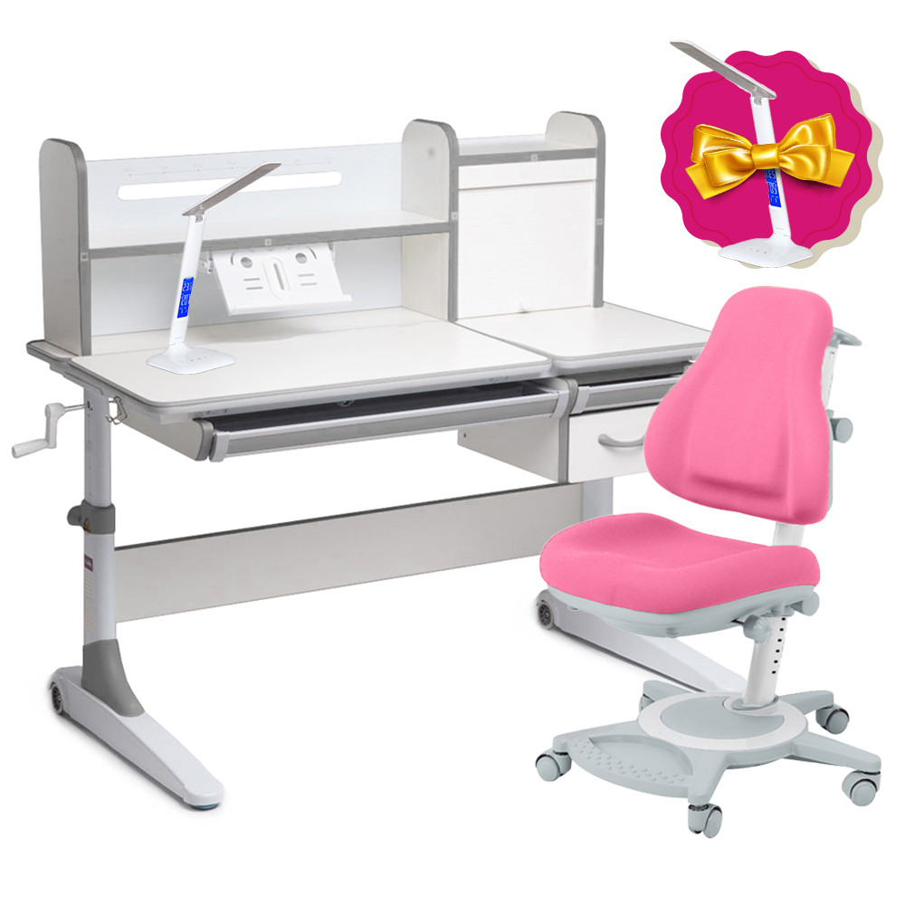 Дитячий комплект стіл-трансформер Cubby Ginepro Grey + універсальне крісло FunDesk Bravo Pink