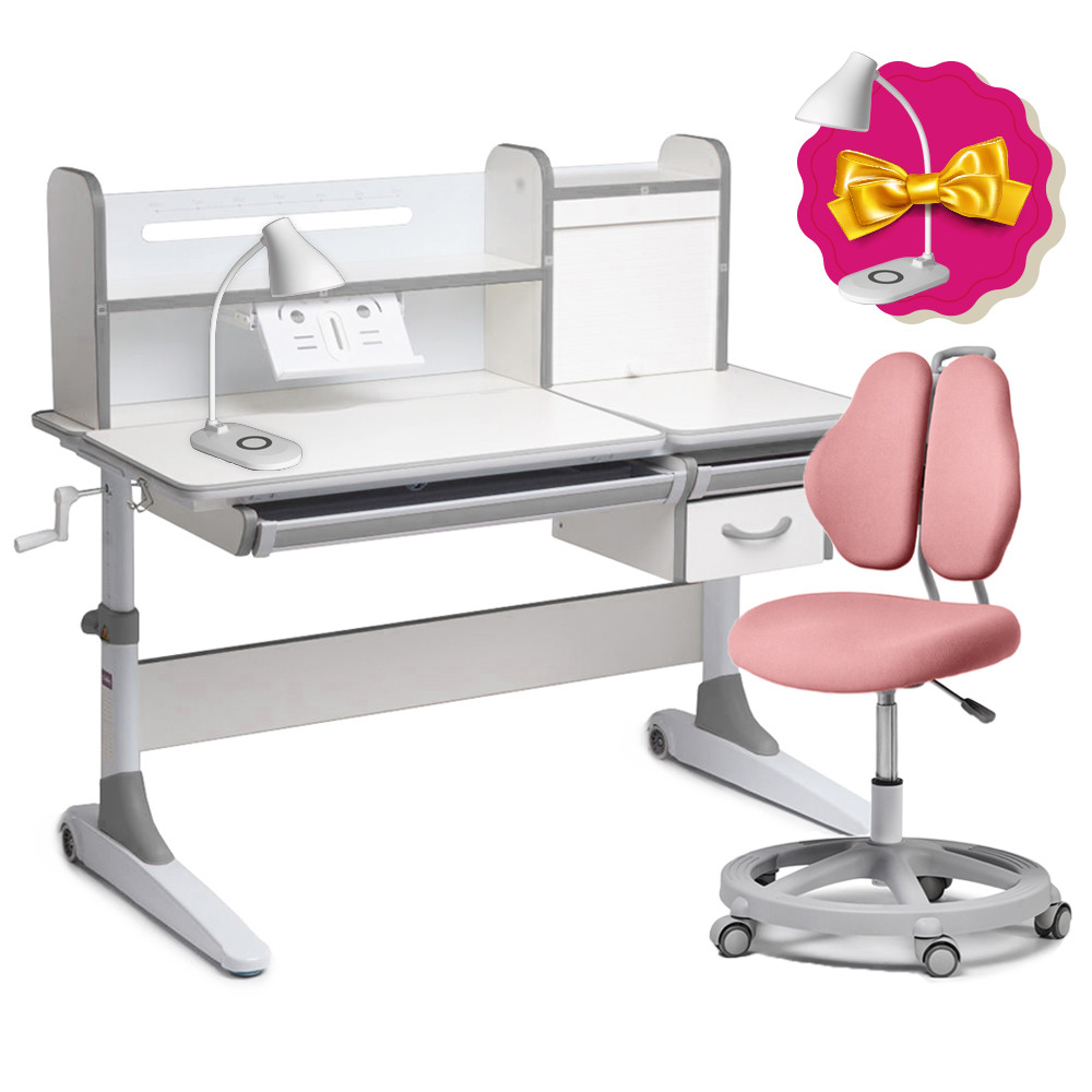 Дитячий комплект стіл-трансформер Cubby Ginepro Grey + крісло для дому Fundesk Pratico II Pink