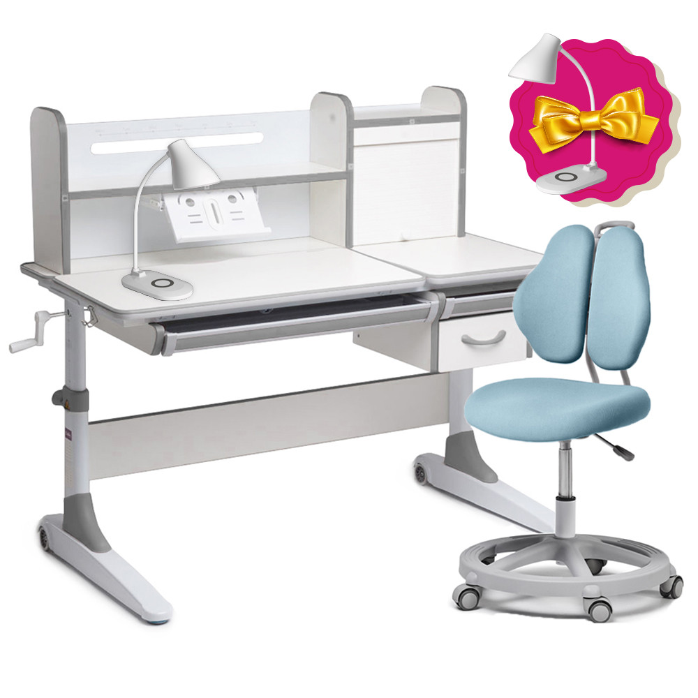 Дитячий комплект стіл-трансформер Cubby Ginepro Grey + крісло для дому Fundesk Pratico II Blue