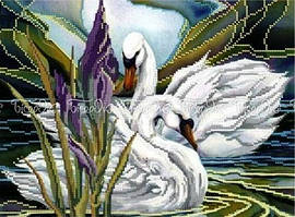 Схема на тканині для вишивки бісером Лебеді та ірис ЧВ-5026 БісерОк