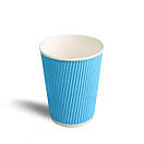 Стакан паперовий гофрований блакитний 450 мл євро крафт білий, фото 2