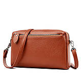 Шкіряна жіноча сумка з натуральної шкіри. Сумочка жіноча маленька на три відділення (руда), фото 2