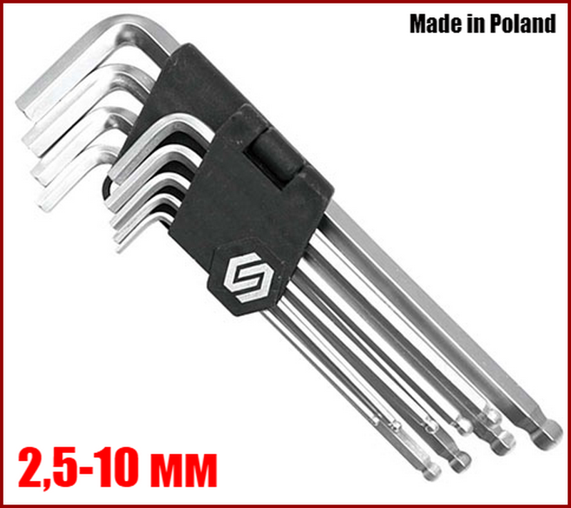 Набір шестигранників із кулею 9 шт CrV 2,5-10 мм Vorel 56475