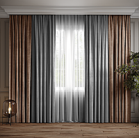 Комплект штор Дабл Бежевий темний з світло-сірий з молочним ( 200-371 )