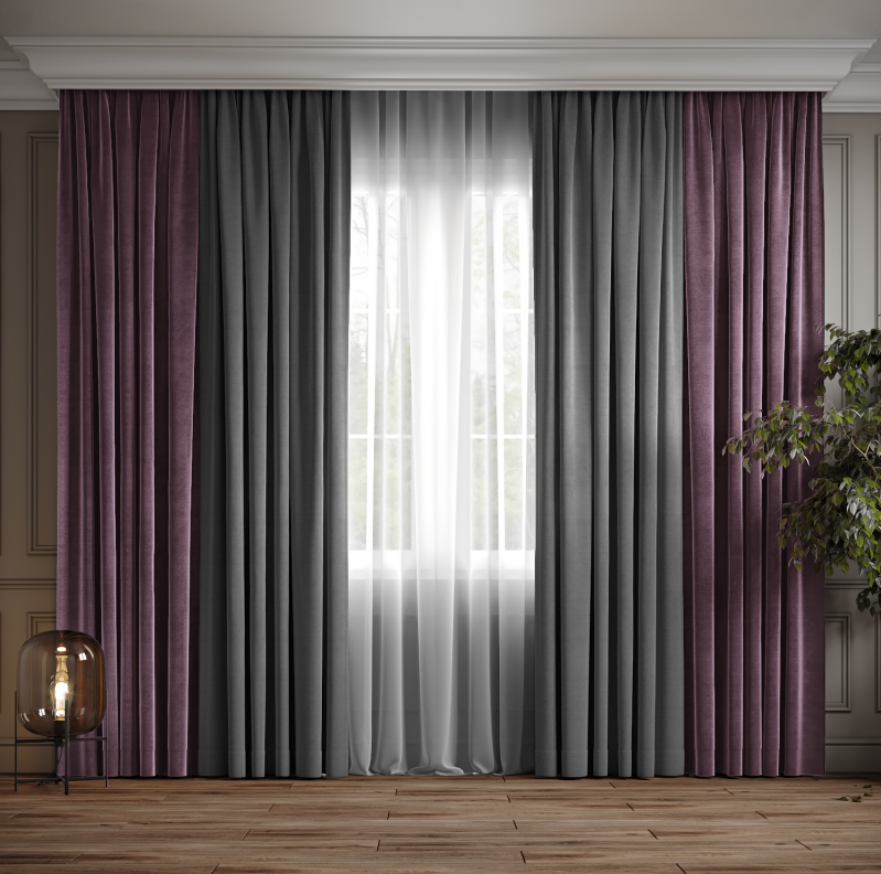 Комплект штор Дабл Бузковий з сірим ( 110-372 )