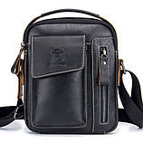 Чоловіча сумка через плече Натуральня шкіра Барсетка Чоловіча шкіряна сумка для документів планшет Чорний, фото 3