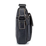 Чоловіча сумка через плече Натуральня шкіра Барсетка Чоловіча шкіряна сумка для документів планшет Чорний, фото 5