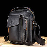 Чоловіча сумка через плече Натуральня шкіра Барсетка Чоловіча шкіряна сумка для документів планшет Чорний, фото 8