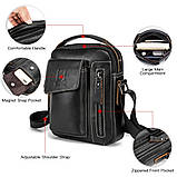 Чоловіча сумка через плече Натуральня шкіра Барсетка Чоловіча шкіряна сумка для документів планшет Чорний, фото 10