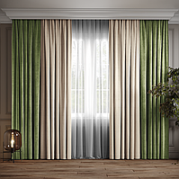 Комплект штор Дабл Молочний з світло-салатним ( 94-207 )