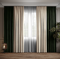 Комплект штор Дабл Молочний з смарагдовим ( 94-588 )