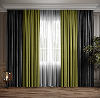 Комплект штор Дабл Оливковий з темно-сірим ( 370-340 )