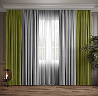 Комплект штор Дабл Оливковий з світло-сірим ( 370-371 )