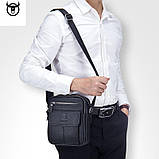 Чоловіча сумка через плече Натуральня шкіра Барсетка Чоловіча шкіряна сумка для документів планшет Чорний, фото 3