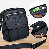 Чоловіча сумка через плече Натуральня шкіра Барсетка Чоловіча шкіряна сумка для документів планшет Чорний, фото 10
