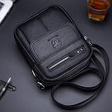 Чоловіча сумка через плече Натуральня шкіра Барсетка Чоловіча шкіряна сумка для документів планшет Чорний, фото 9