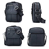 Чоловіча сумка через плече Натуральня шкіра Барсетка Чоловіча шкіряна сумка для документів планшет Чорний, фото 5