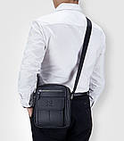 Чоловіча сумка через плече Натуральня шкіра Барсетка Чоловіча шкіряна сумка для документів планшет Чорний, фото 4