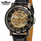 Чоловічі наручні годинники круглі механічні гарантія 6 місяців Winner Chokolate, фото 3