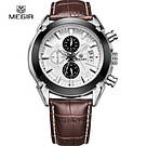 Чоловічі наручні годинники круглі кварцові шкіряний ремінець гарантія 12 місяців Megir 2020 Montre, фото 3