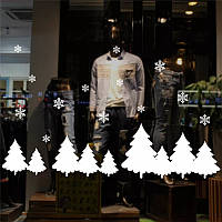 Новорічні наклейки сніжинки та ялинки - розмір стікера 50*70см, силікон