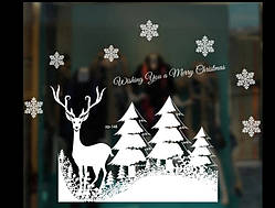 Новорічні наклейки сніжинки та олень - розмір стікера 50*70см, силікон