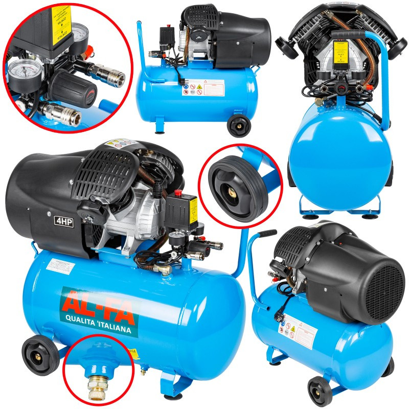 Компресор повітряний AL-FA ALC-50V [50 л / 3.3 кВт / 8 бар / 440 л/хв. / 2 циліндри], фото 1