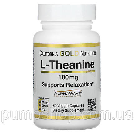 Амінокислота L-Теанін California Gold Nutrition L-Theanine AlphaWave 100 мг 30 капс., фото 1