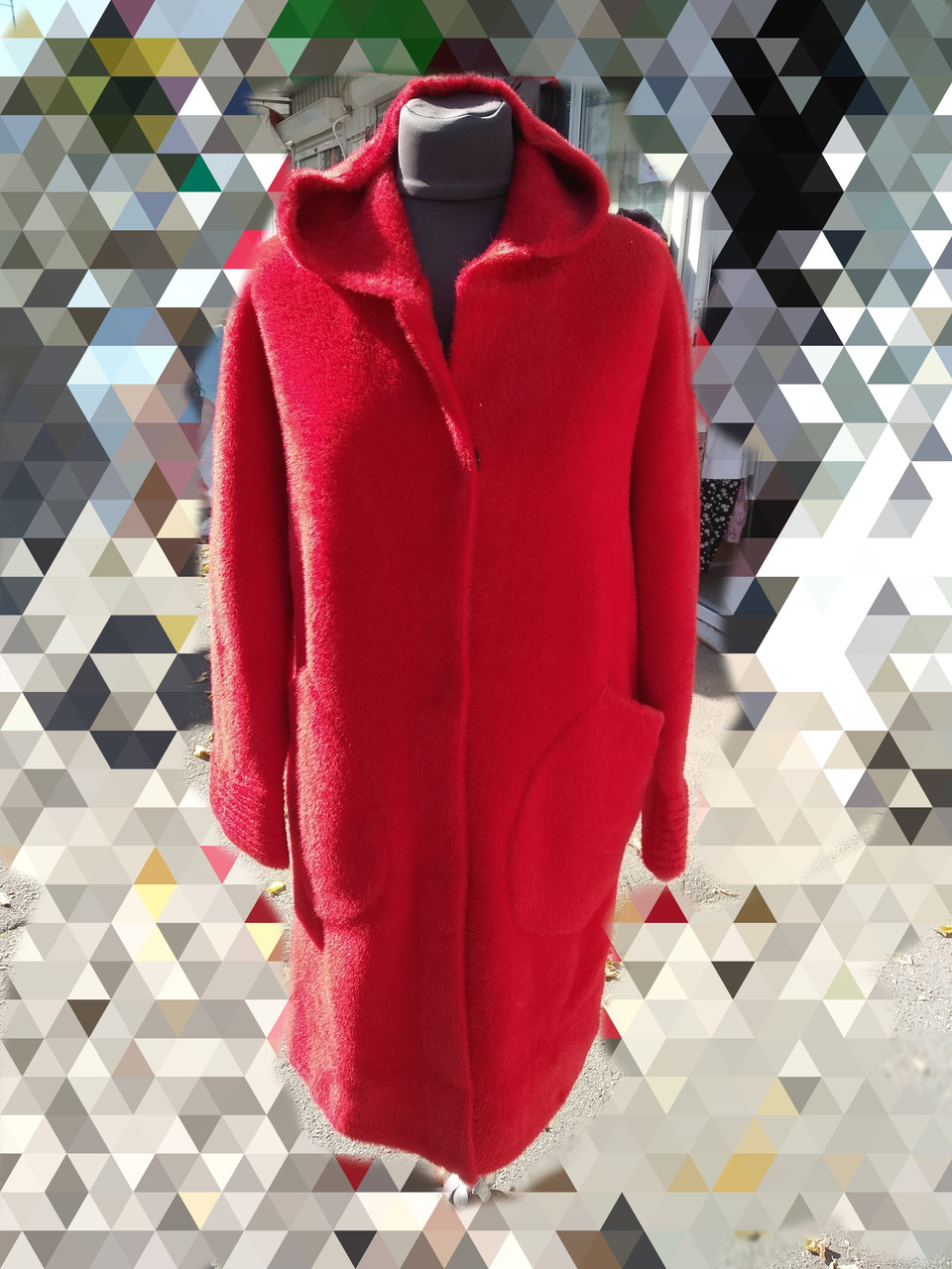 Жіноче пальто-кардиган із вовни альпака з капюшоном Червоний