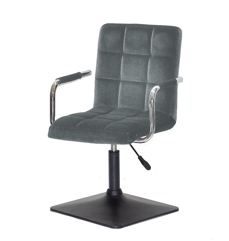 Крісло Augusto-Arm 4-BK-BASE сірий 1004 велюр із підлокітниками, на чорній квадратній опорі, фото 1