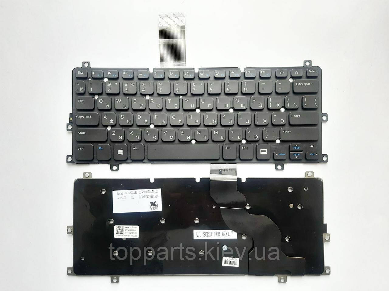 Клавіатура для ноутбуків Dell Inspiron 11 (3137, 3152, 3157), XPS 10 Tablet Series чорна без рамки RU/US