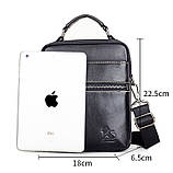 Чоловіча сумка через плече Натуральна шкіра Барсетка Чоловіча шкіряна сумка для документів планшет Чорна, фото 3