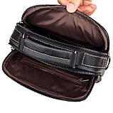 Чоловіча сумка через плече Натуральна шкіра Барсетка Чоловіча шкіряна сумка для документів планшет Чорна, фото 6
