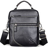 Чоловіча сумка через плече Натуральна шкіра Барсетка Чоловіча шкіряна сумка для документів планшет Чорна, фото 4