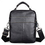 Чоловіча сумка через плече Натуральна шкіра Барсетка Чоловіча шкіряна сумка для документів планшет Чорна, фото 5