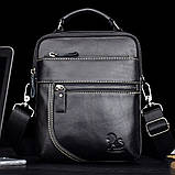 Чоловіча сумка через плече Натуральна шкіра Барсетка Чоловіча шкіряна сумка для документів планшет Чорна, фото 2