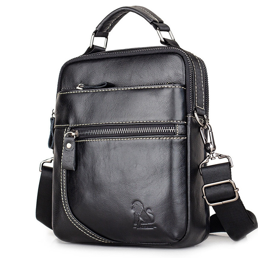 Чоловіча сумка через плече Натуральна шкіра Барсетка Чоловіча шкіряна сумка для документів планшет Чорна, фото 1