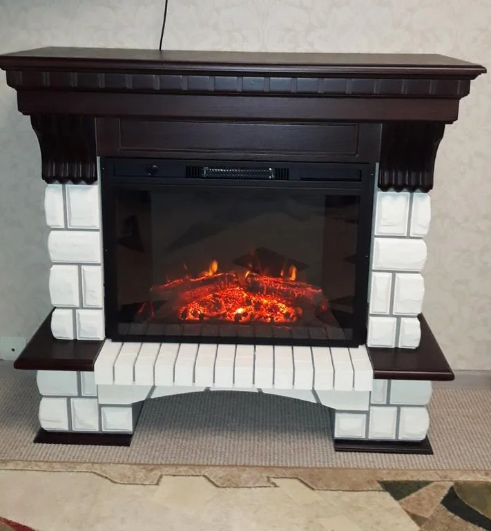 Підлоговий камін Fireplace Людвіг Білий + Венге з ефектом живого полум'я зі звуком і обігрівом