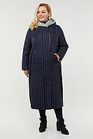 Длинное стильное женское стеганное пальто с разрезами по бокам , ЦВЕТ синий С СЕРЫМ , БРЕНД RICHES