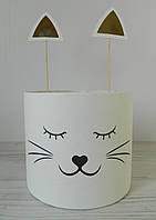 Декоративная шляпная коробка для цветов D16см Котик белый с ушками