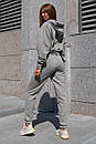 Прогулянковий спортивний брючний костюм Лонг з трьохнитки з капюшоном сірий 42 44 46 48 розміри, фото 2