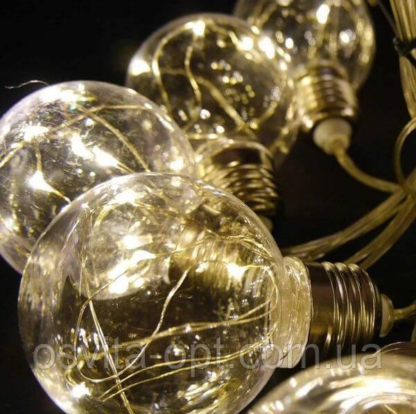 Гірлянда ЛАМПОЧКИ 40мм+РОСА, 10шт, 50 LED, 5м