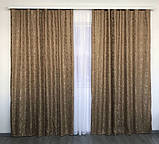 Якісний комплект мармурових штор на тасьмі з підхватами 150х270 см Колір Кавовий, фото 4