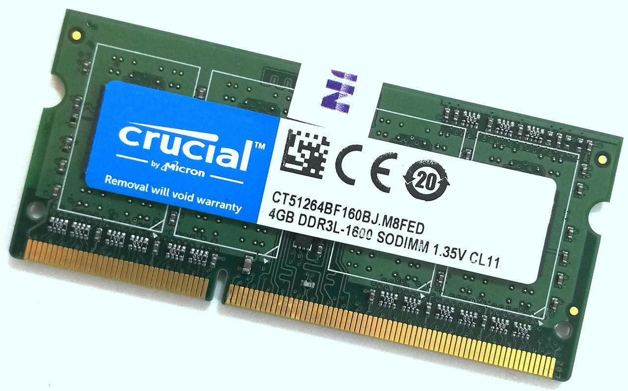 Оперативна пам'ять для ноутбука Crucial SODIMM DDR3L 4Gb 1600MHz PC3L-12800s CL11 (CT51264BF160BJ.M8FED) Б/В